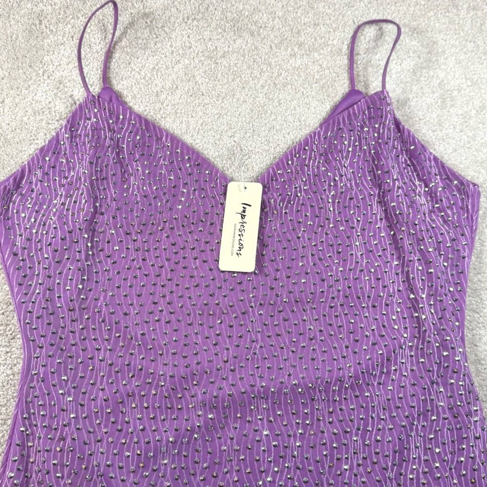 Impressions Purple Rhinestone Mini Dress Womens Plus 3X Spaghetti Strap NWT